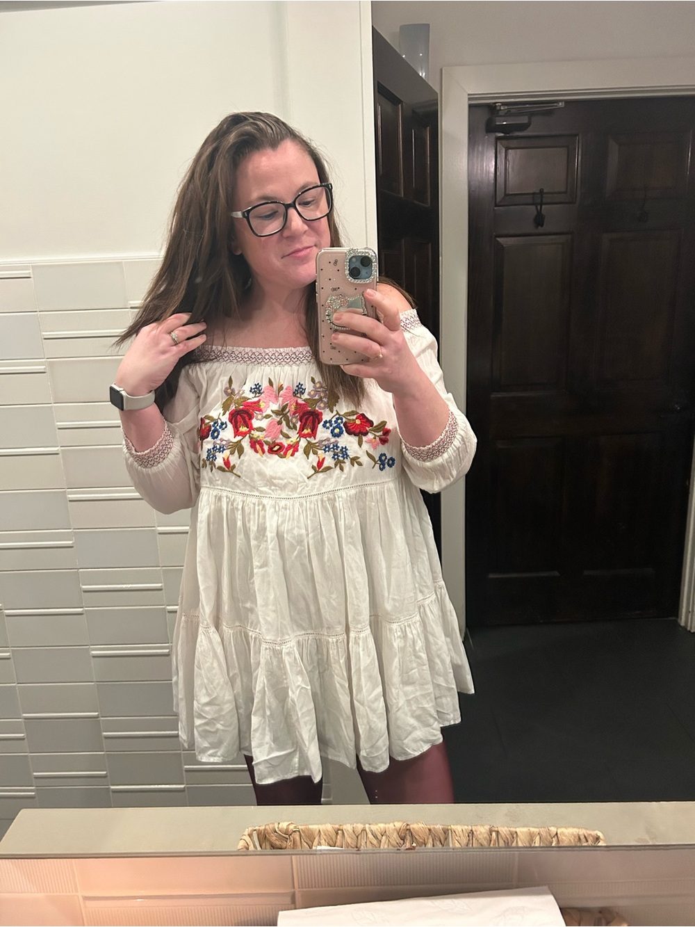 Free People White Off-Shoulder Embroidered Mini Dress